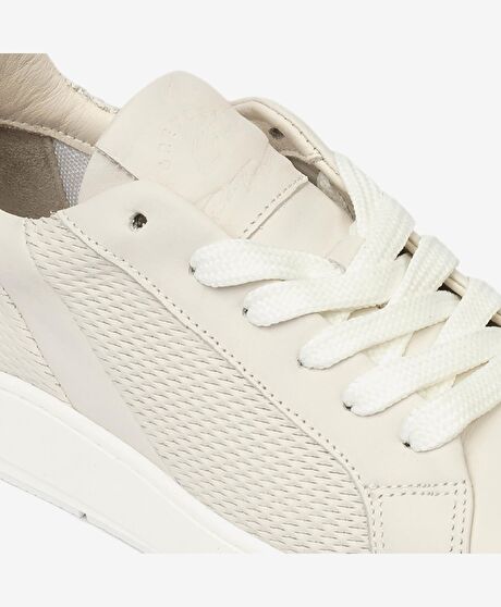 Kadın Kirli Beyaz Hakiki Deri Sneaker Ayakkabı