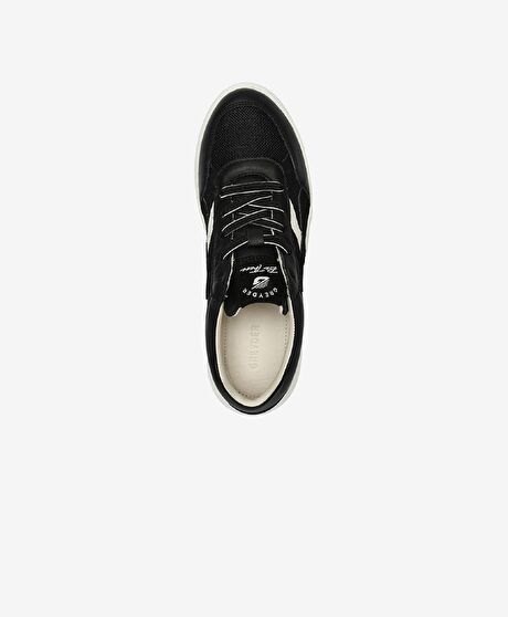 Kadın Siyah Beyaz Hakiki Deri Sneaker Ayakkabı