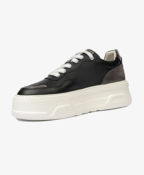 Kadın Siyah Çelik Hakiki Deri Sneaker Ayakkabı
