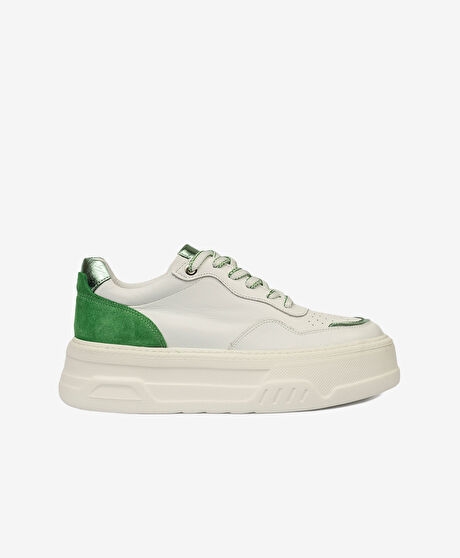 Kadın Beyaz Yeşil Hakiki Deri Sneaker Ayakkabı