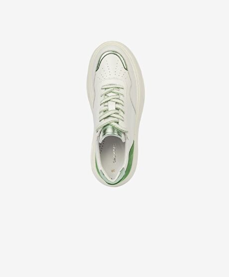 Kadın Beyaz Yeşil Hakiki Deri Sneaker Ayakkabı