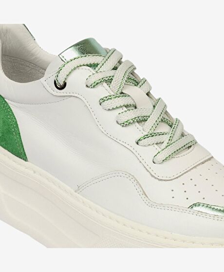 Kadın Beyaz Yeşil Hakiki Deri Sneaker Ayakkabı