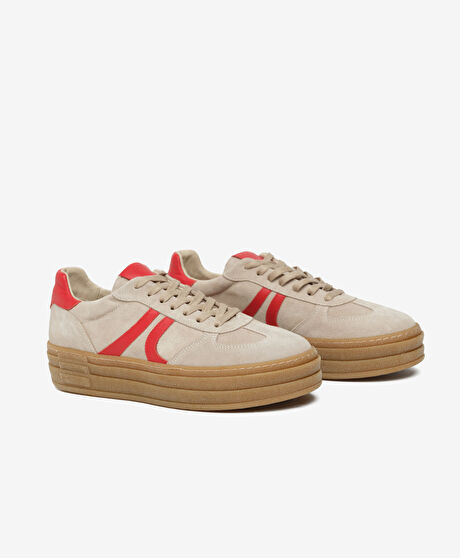 Kadın Bej Süet Hakiki Deri Sneaker Ayakkabı