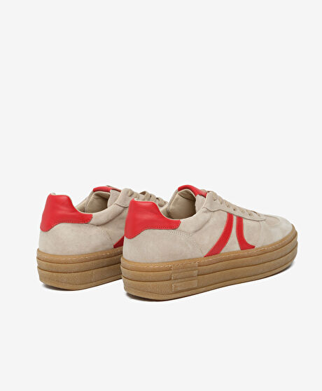 Kadın Bej Süet Hakiki Deri Sneaker Ayakkabı