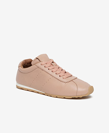 Kadın Pudra Hakiki Deri Sneaker Ayakkabı