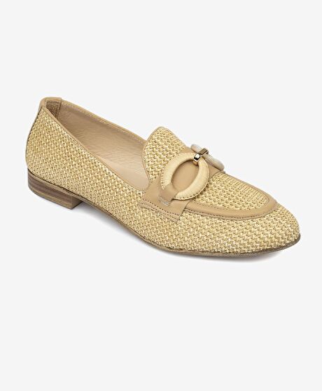 Kadın Bej Hakiki Deri Babet