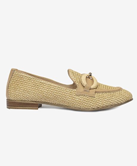 Kadın Bej Hakiki Deri Babet