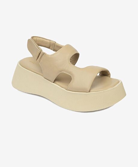 Kadın Bej Hakiki Deri Sandalet