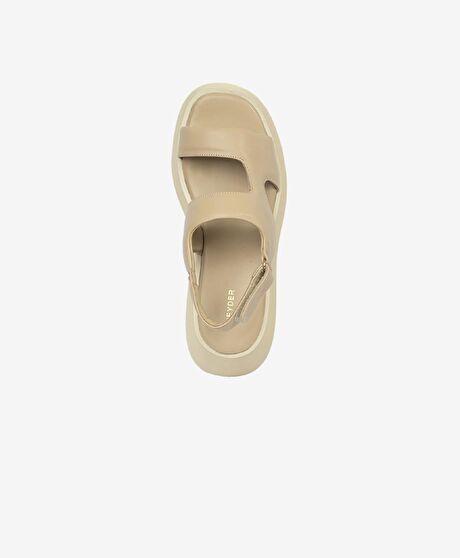 Kadın Bej Hakiki Deri Sandalet