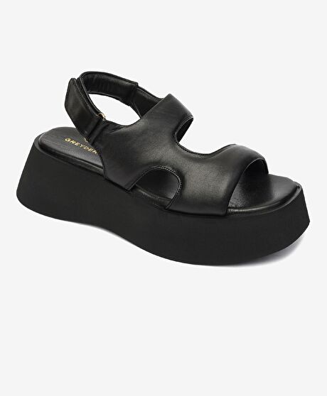 Kadın Siyah Hakiki Deri Sandalet