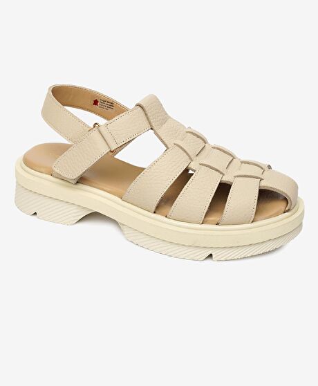 Kadın Bej Hakiki Deri Sandalet