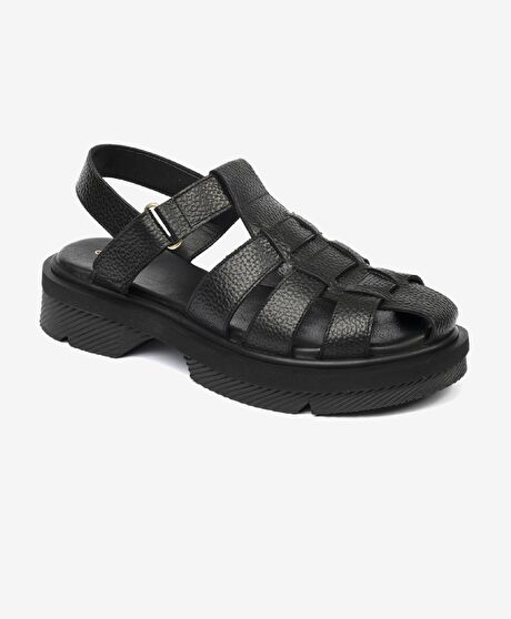 Kadın Siyah Hakiki Deri Sandalet