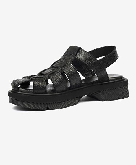 Kadın Siyah Hakiki Deri Sandalet