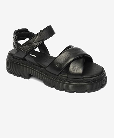 Kadın Siyah Hakiki Deri Sandalet