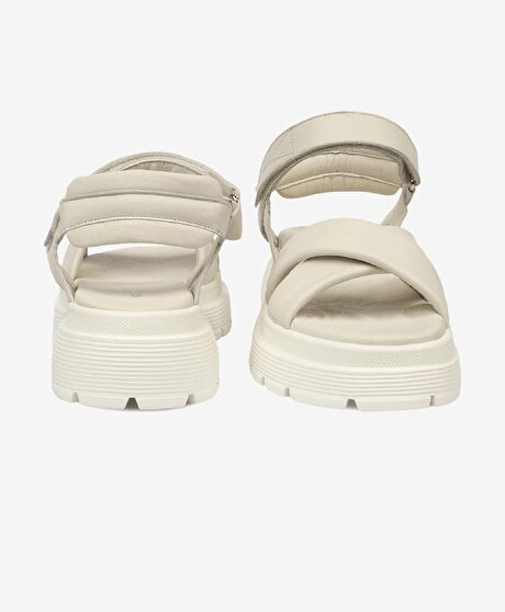 Kadın Bej Hakiki Deri Sandalet