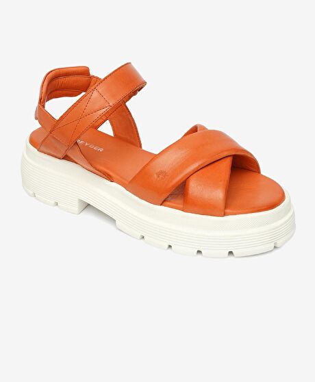 Kadın Turuncu Hakiki Deri Sandalet
