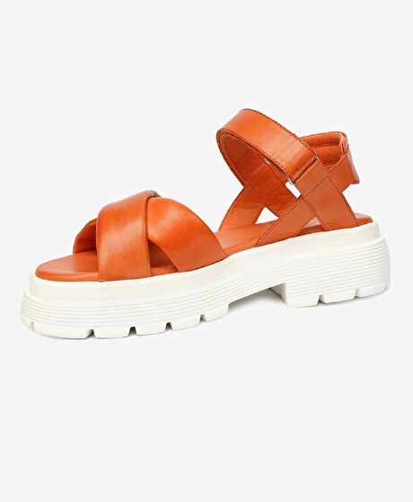 Kadın Turuncu Hakiki Deri Sandalet