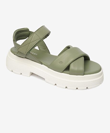 Kadın Su Yeşili Hakiki Deri Comfort Sandalet