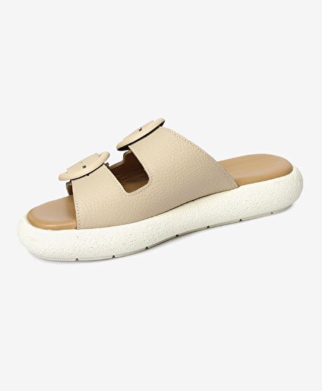 Kadın Bej Hakiki Deri Terlik