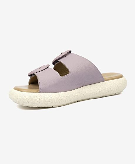 Kadın Lila Hakiki Deri Terlik