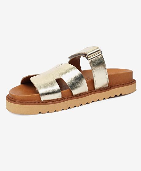 Kadın Altın Hakiki Deri Terlik