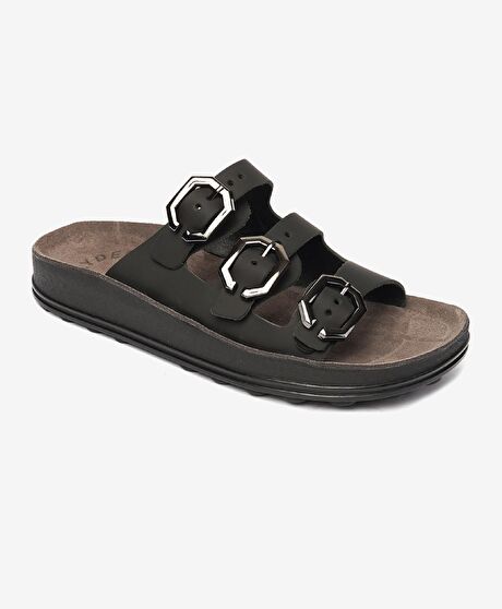 Kadın Siyah Hakiki Deri Terlik