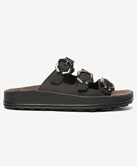 Kadın Siyah Hakiki Deri Terlik