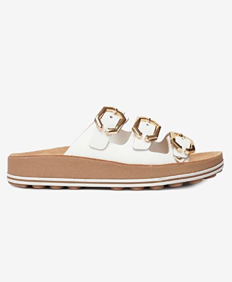 Kadın Beyaz Hakiki Deri Terlik