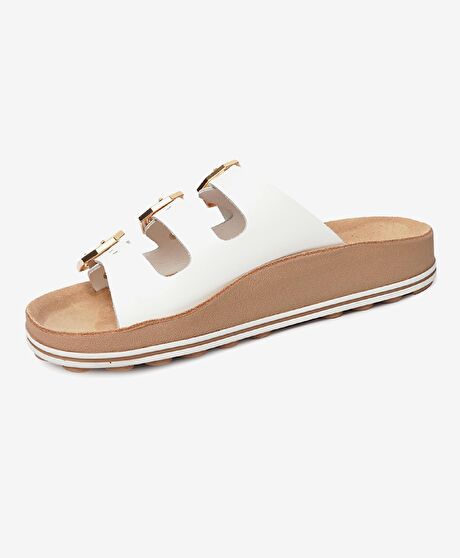 Kadın Beyaz Hakiki Deri Terlik