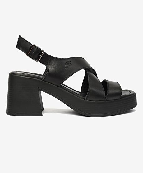 Kadın Siyah Hakiki Deri Topuklu Sandalet