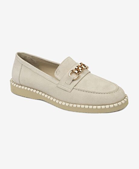 Kadın Bej Hakiki Deri Loafer Ayakkabı