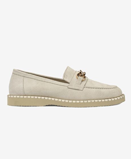 Kadın Bej Hakiki Deri Loafer Ayakkabı