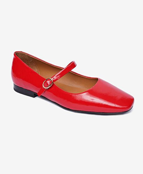 Kadın Kırmızı Rugan Hakiki Deri Babet