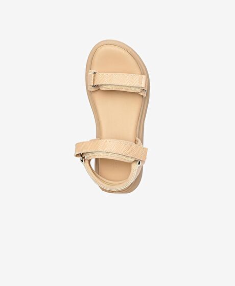 Kadın Krem Hakiki Deri Sandalet