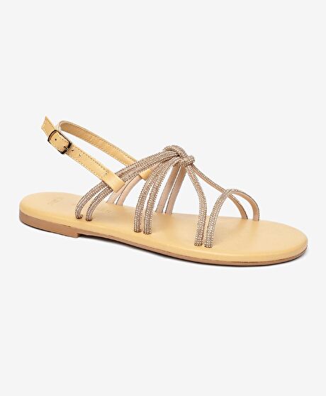 Kadın Pembe Taşlı Hakiki Deri Sandalet