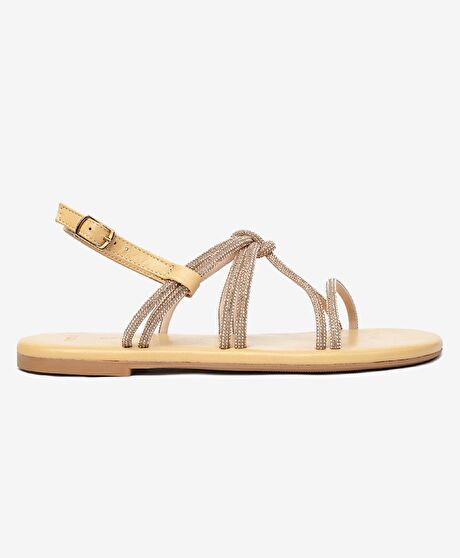 Kadın Pembe Taşlı Hakiki Deri Sandalet