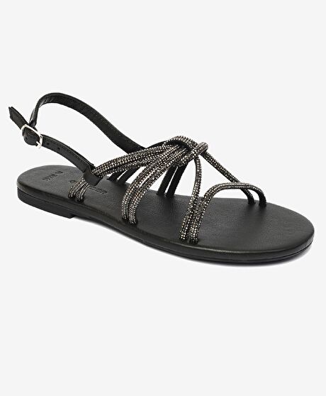 Kadın Platin Taşlı Hakiki Deri Sandalet