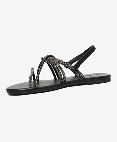 Kadın Platin Taşlı Hakiki Deri Sandalet