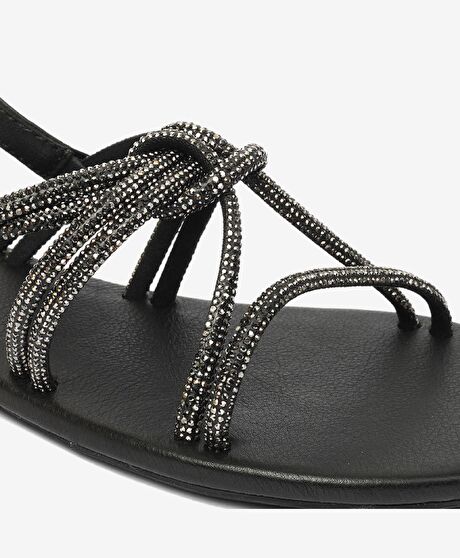 Kadın Platin Taşlı Hakiki Deri Sandalet