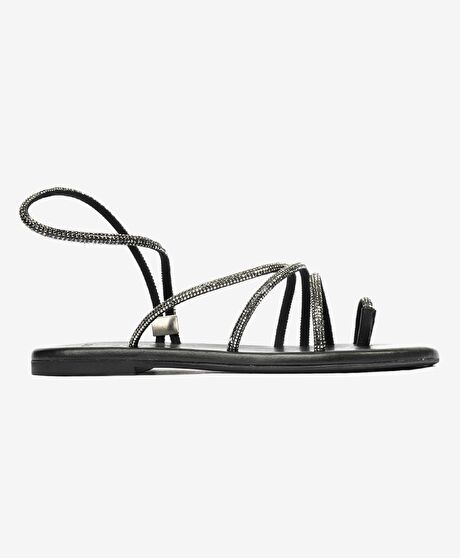 Kadın Platin Hakiki Deri Taşlı Sandalet