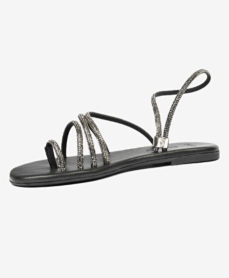 Kadın Platin Hakiki Deri Taşlı Sandalet