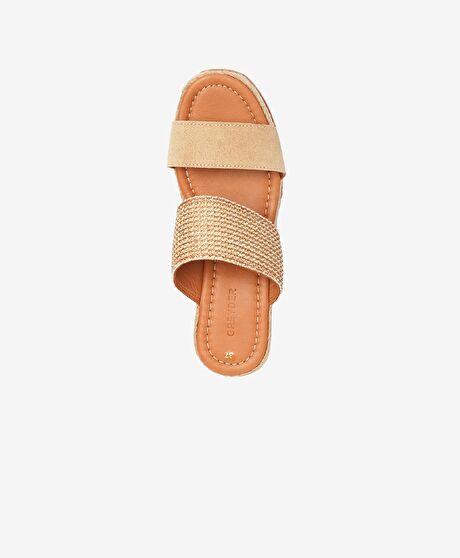 Kadın Bej Keten-Bisküvi Süet Topuklu Terlik