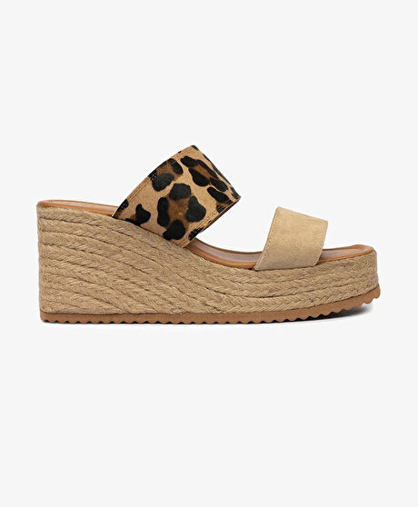 Kadın Leopar-Bisküvi Süet Hakiki Deri Topuklu Terlik