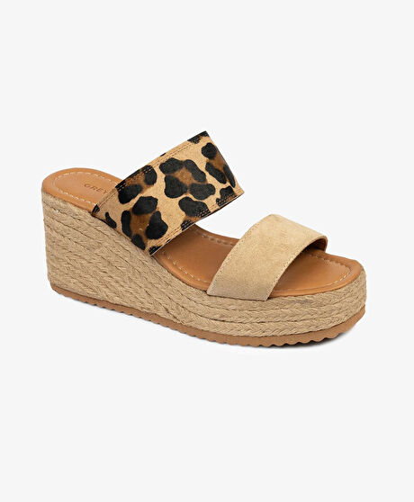 Kadın Leopar-Bisküvi Süet Hakiki Deri Topuklu Terlik