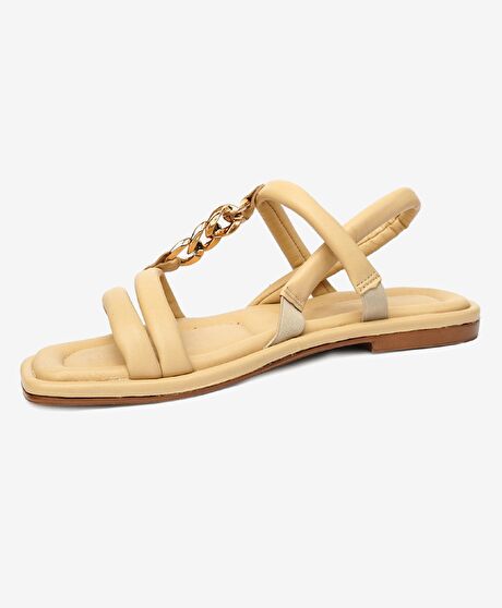 Kadın Bej Hakiki Deri Sandalet