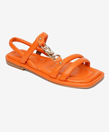 Kadın Turuncu Hakiki Deri Sandalet