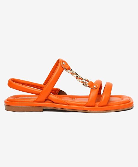 Kadın Turuncu Hakiki Deri Sandalet