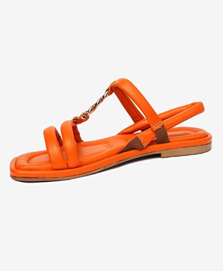 Kadın Turuncu Hakiki Deri Sandalet