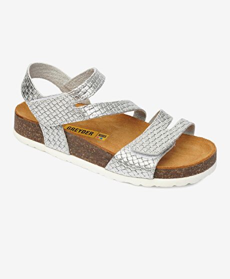 Kız Çocuk Gümüş Hakiki Deri Sandalet