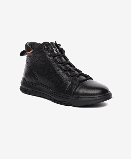 Erkek Siyah Hakiki Deri Sneaker Bot
